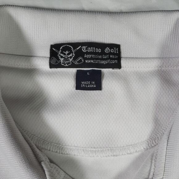 Tattoo Golf Polo Men Large Skull All Over Graphic Print Stretch Polo Shirt Skull - Picture 6 of 8